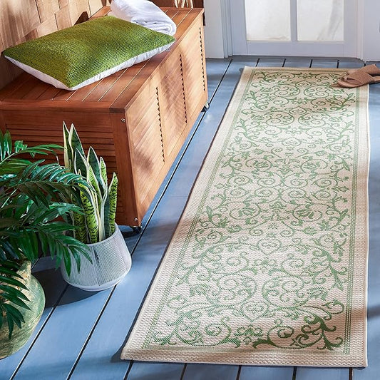 SAFAVIEH Courtyard Collection Runner Rug - 2'3" x 8', Natural & Olive, Scroll Design, Non-Shedding & Easy Care, Indoor/Outdoor & Washable-Ideal for Patio, Backyard, Mudroom (CY2098-1E01)