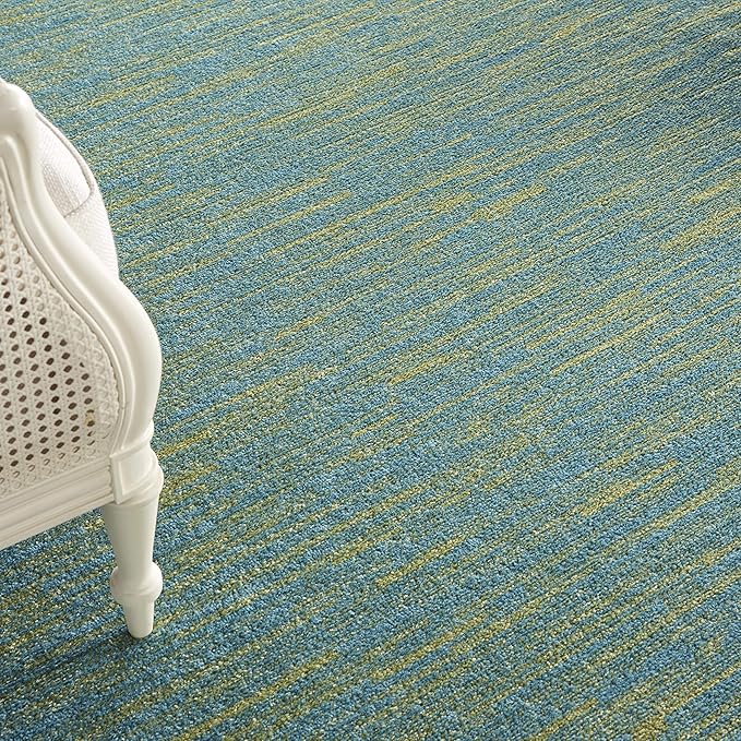 Nourison Essentials Indoor/Outdoor Blue Green 7' x 10' Area Rug, Easy Cleaning, Non Shedding, Bed Room, Living Room, Dining Room, Backyard, Deck, Patio (7x10)