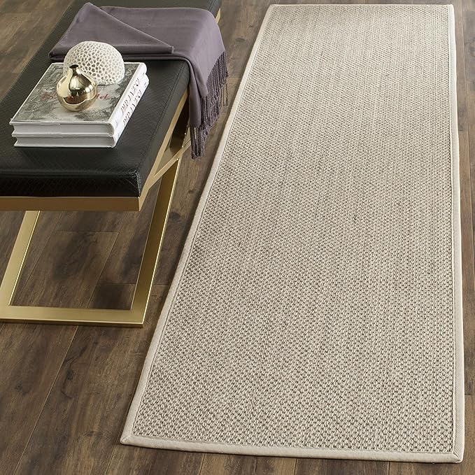 SAFAVIEH Natural Fiber Collection Runner Rug - 2'6" x 20', Marble & Beige, Border Sisal Design, Easy Care, Ideal for High Traffic Areas in Living Room, Bedroom (NF143C)