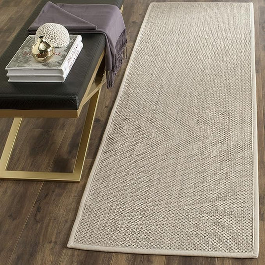 SAFAVIEH Natural Fiber Collection Runner Rug - 2'6" x 20', Marble & Beige, Border Sisal Design, Easy Care, Ideal for High Traffic Areas in Living Room, Bedroom (NF143C)