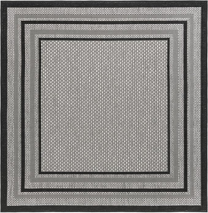 Unique Loom Outdoor Border Collection Area Rug - Multi Border (5' 3" Square Gray/Black)