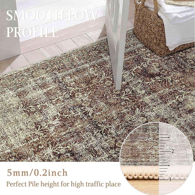 Vintage Area Rug 4x6 Rust Red Entryway Office Washable Carpet Non Slip Bedroom Indoor Living Room Door Mat Low Pile Traditional Distressed Retro Accent Rug for Dining Room Bathroom Kitchen