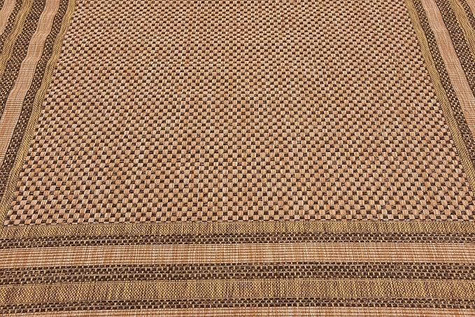Unique Loom Outdoor Border Collection Area Rug - Multi Border (6' Square, Light Brown/ Brown)