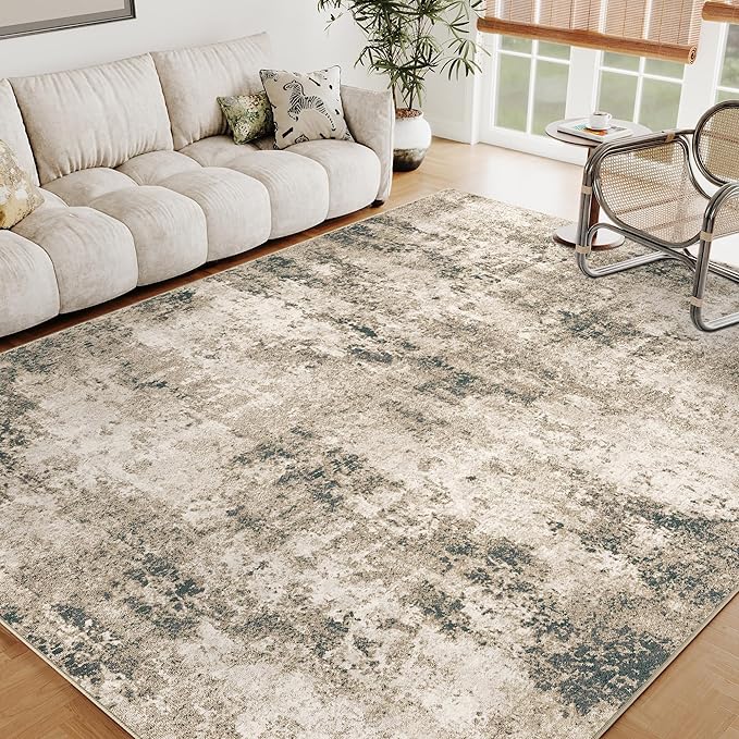 5x7 Washable Rugs Brown Hallway Area Rug Indoor Accent Rug Abstract Non Slip Low Pile Carpet Distressed Throw Aesthetic Rug for Bedroom Living Room Office Dining Room Kitchen Laundry Room