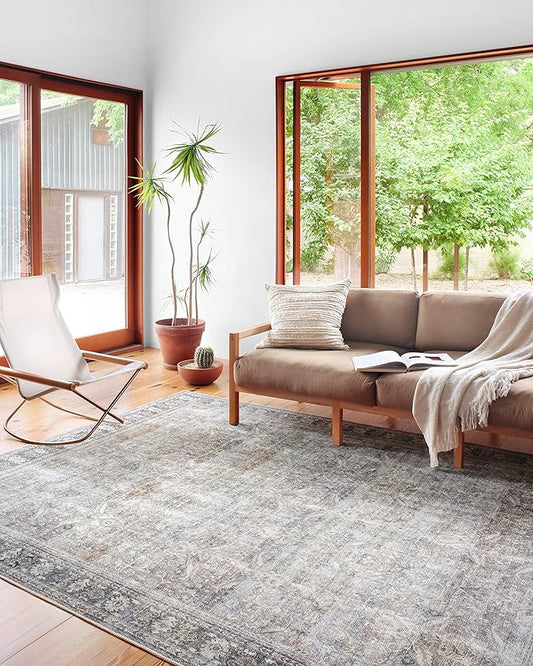 Loloi II Wynter Collection WYN-07 Grey/Charcoal 7'-6" x 9'-6", .13" Thick, Area Rug, Soft, Durable, Printed, Vintage Inspired, Low Pile, Non-Shedding, Easy Clean, Living Room Rug