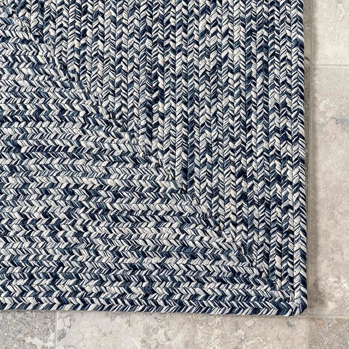 nuLOOM 2' x 6' Solid Hand Braided Indoor/Outdoor Area Rug, Pet-Friendly, High Traffic, Weather Resistant, for Patio, Balcony, Bedroom, Living, Dining Room, Wynn Navy