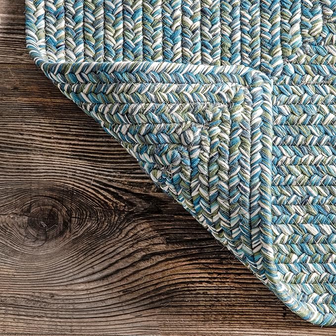 nuLOOM 2' x 8' Solid Hand Braided Indoor/Outdoor Area Rug, Pet-Friendly, High Traffic, Weather Resistant, for Patio, Balcony, Bedroom, Living, Dining Room, Wynn Aqua