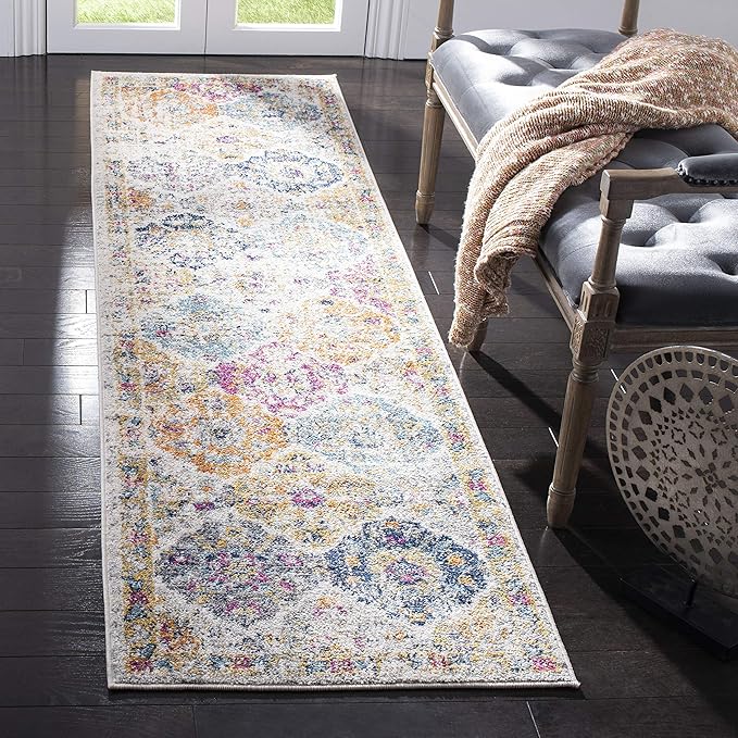 SAFAVIEH Madison Collection Runner Rug - 2'3" x 6', Cream & Multi, Boho Chic Distressed Design, Non-Shedding & Easy Care, Ideal for High Traffic Areas in Living Room, Bedroom (MAD611B)