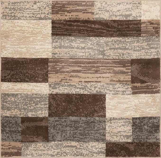 SUPERIOR Indoor Area Rug, Jute Backed, Modern Geometric Patchwork Floor Decor for Bedroom, Office, Living Room, Entryway, Hardwood Floors, Rockwood Collection, 8' x 8' Square, Slate