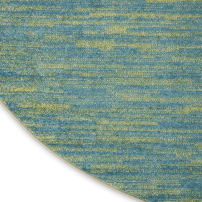Nourison Essentials Indoor/Outdoor Blue Green 8' x Round Area Rug, Easy Cleaning, Non Shedding, Bed Room, Living Room, Dining Room, Backyard, Deck, Patio (8 Round)