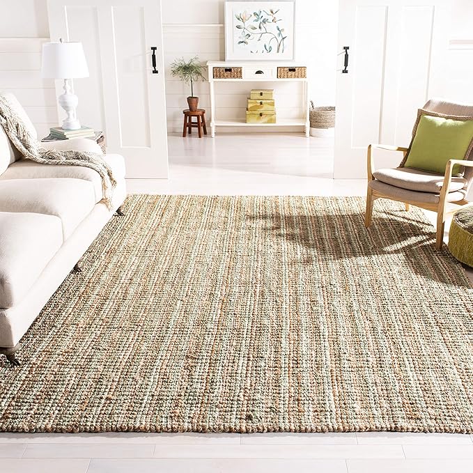 SAFAVIEH Natural Fiber Collection Area Rug - 10' x 14', Sage & Natural, Handmade Chunky Textured Jute 0.75-inch Thick, Ideal for High Traffic Areas in Living Room, Bedroom (NF447S)