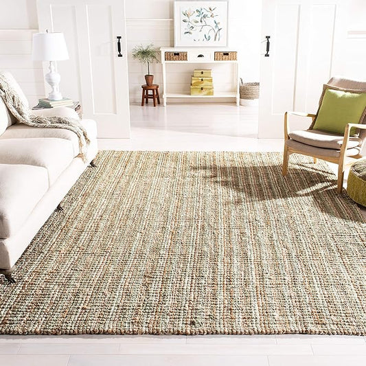 SAFAVIEH Natural Fiber Collection Area Rug - 10' x 14', Sage & Natural, Handmade Chunky Textured Jute 0.75-inch Thick, Ideal for High Traffic Areas in Living Room, Bedroom (NF447S)