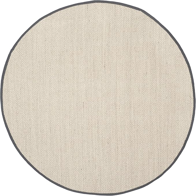 SAFAVIEH Natural Fiber Collection 8' Round Marble / Dark Grey NF143D Border Sisal Area Rug