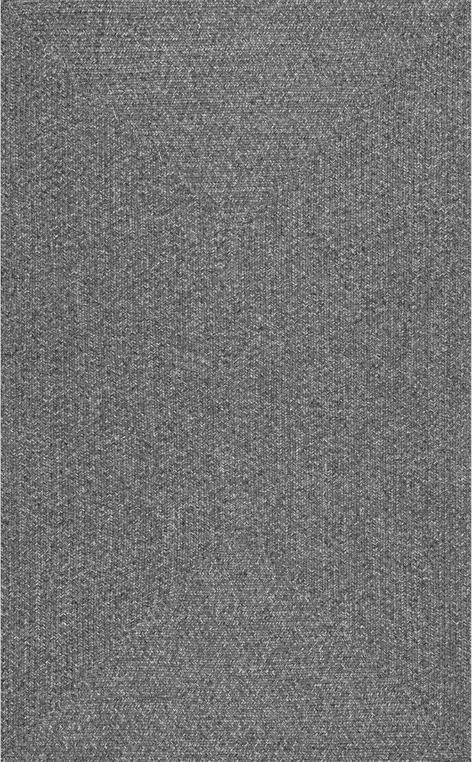 nuLOOM HJFV 12' x 18' Solid Hand Braided Indoor/Outdoor Area Rug, Pet-Friendly, High Traffic, Weather Resistant, for Patio, Balcony, Bedroom, Living, Dining Room, Wynn Charcoal