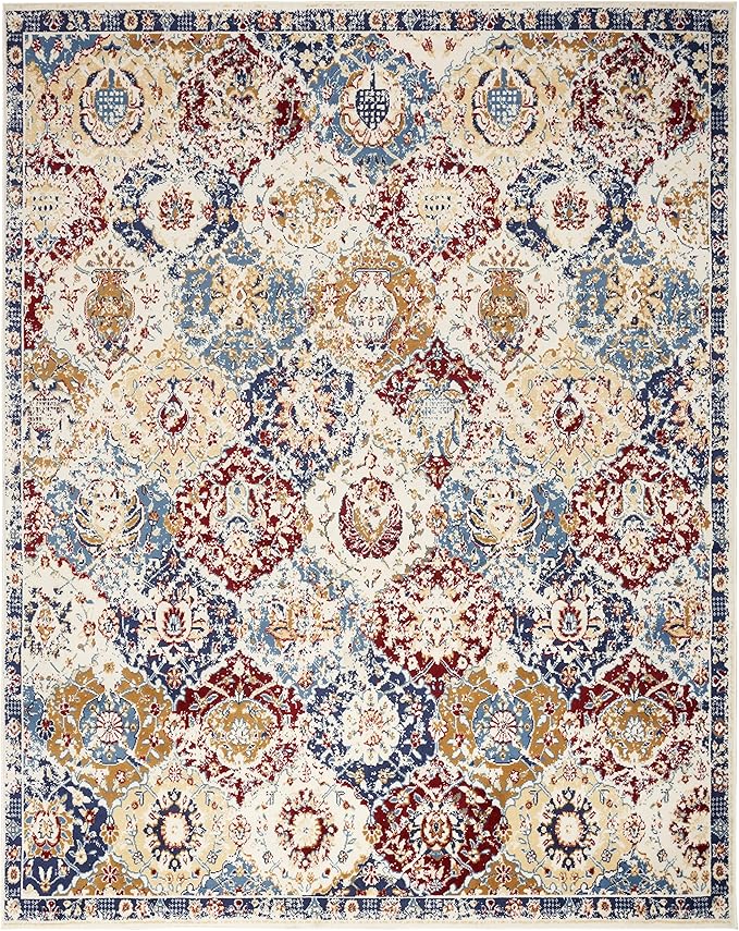 Nourison Grafix Traditional Blue/Multicolor 7' x 10' Area Rug, Easy Cleaning, Non Shedding, Bed Room, Living Room, Dining Room, Kitchen (7x10)