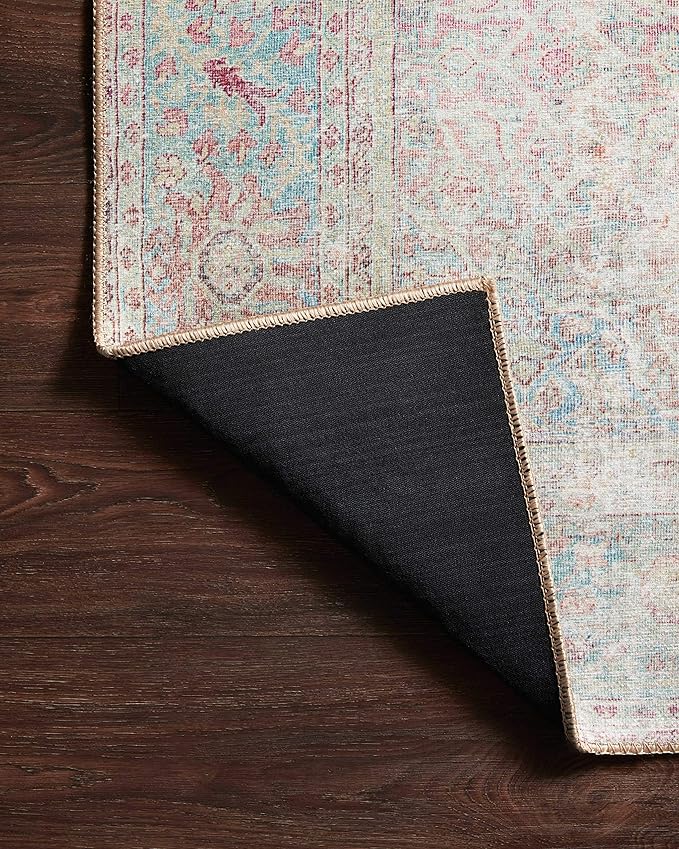 Loloi II Wynter Collection WYN-04 Red/Teal 7'-6" x 9'-6", .13" Thick, Area Rug, Soft, Durable, Printed, Vintage Inspired, Low Pile, Non-Shedding, Easy Clean, Living Room Rug