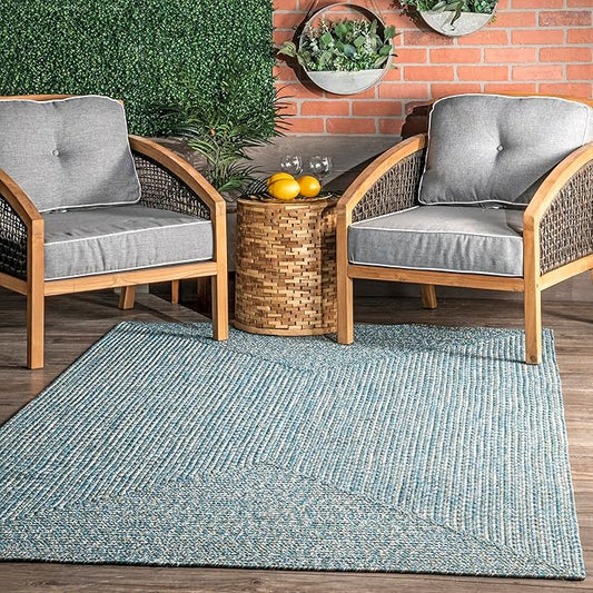 nuLOOM 2' x 8' Solid Hand Braided Indoor/Outdoor Area Rug, Pet-Friendly, High Traffic, Weather Resistant, for Patio, Balcony, Bedroom, Living, Dining Room, Wynn Aqua
