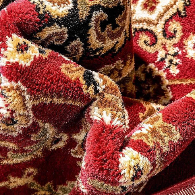 Well Woven Barclay Collection Medallion Kashan Red 4 ft Round Rug - for Entryways, Small Bedrooms, Living Rooms