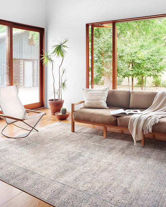 Loloi II Wynter Collection WYN-03 Silver/Charcoal 3'-6" x 5'-6", .13" Thick, Accent Rug, Soft, Durable, Printed, Vintage Inspired, Low Pile, Non-Shedding, Easy Clean, Living Room Rug
