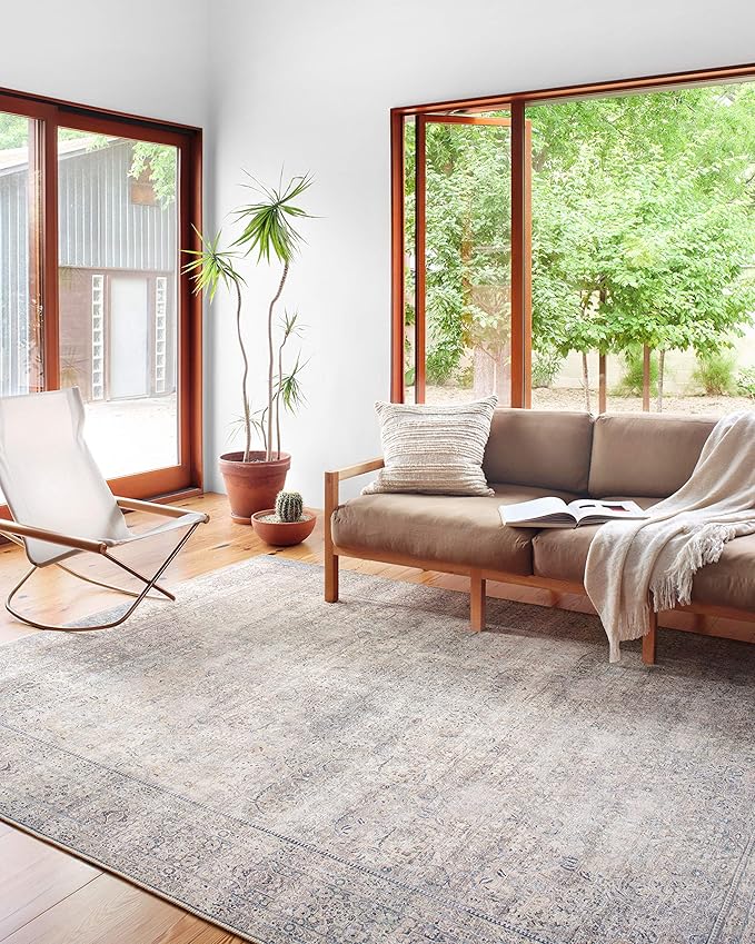 Loloi II Wynter Collection WYN-03 Silver/Charcoal 8'-6" x 11'-6", .13" Thick, Area Rug, Soft, Durable, Printed, Vintage Inspired, Low Pile, Non-Shedding, Easy Clean, Living Room Rug