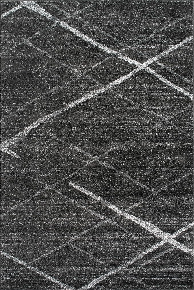nuLOOM 6 Square Thigpen Contemporary Area Rug, Charcoal, Abstract Lines, Non-Slip Backing, Stain Resistant, For Bedroom, Dining Room, Living Room, Hallway, Office, Kitchen, Entryway