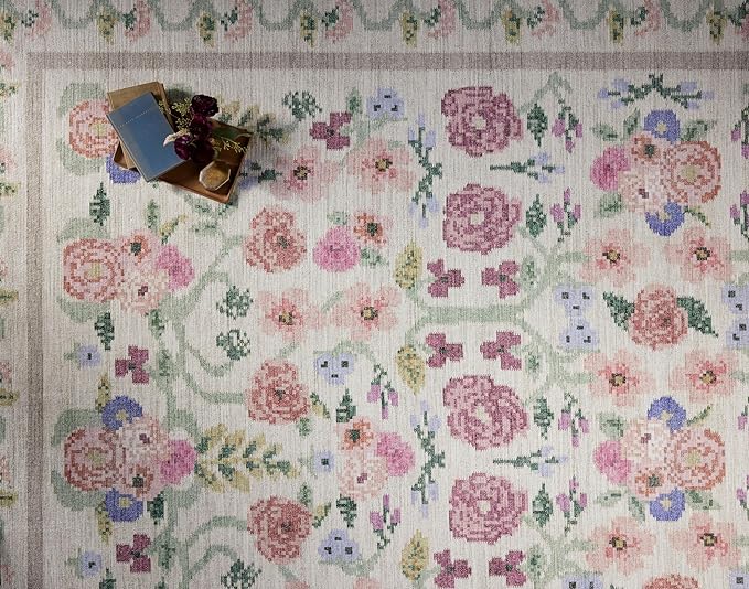 Loloi Rifle Paper Co. Rosa Collection RSA-01 Ivory 2'-0" x 5'-0" Accent Rug