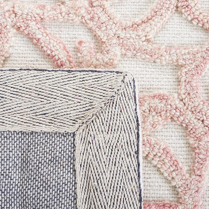 SAFAVIEH Trace Collection Runner Rug - 2'3" x 8', Ivory & Pink, Handmade Scroll Wool, Ideal for High Traffic Areas in Living Room, Bedroom (TRC103U)