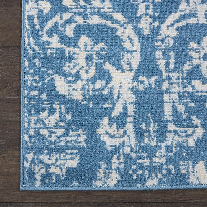 Nourison Jubilant Damask Blue 2' x 4' Area-Rug, Easy-Cleaning, Non Shedding, Bed Room, Living Room, Dining Room, Kitchen (2x4)