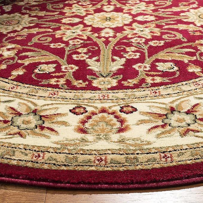 SAFAVIEH Lyndhurst Collection 3'3" Round Red / Ivory LNH212F Traditional Oriental Non-Shedding Dining Room Entryway Foyer Living Room Bedroom Area Rug