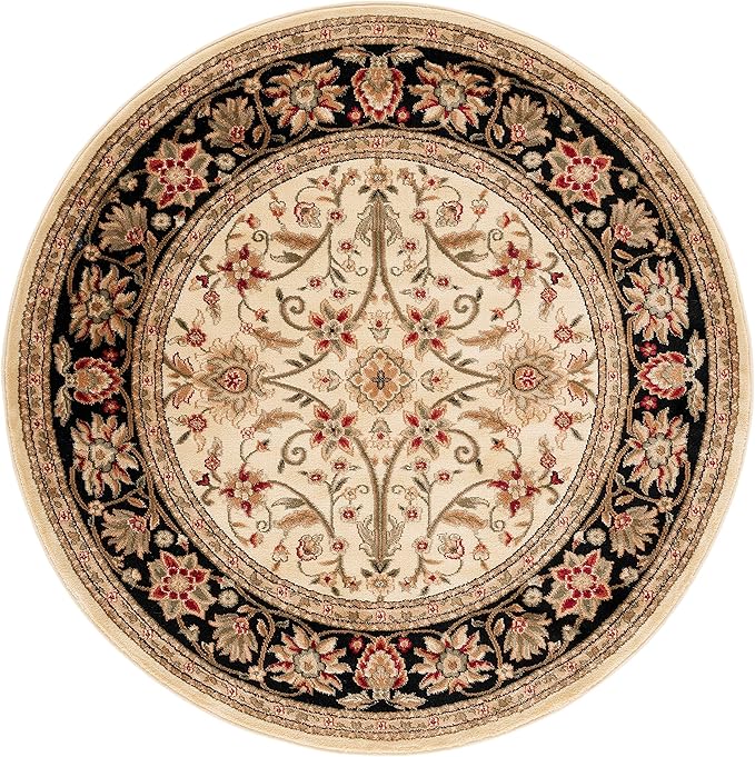 SAFAVIEH Lyndhurst Collection 10' Round Ivory/Black LNH212B Traditional Oriental Non-Shedding Living Room Bedroom Area Rug
