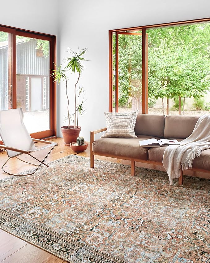 Loloi II Wynter Collection WYN-02 Auburn/Multi 3'-6" x 5'-6", .13" Thick, Accent Rug, Soft, Durable, Printed, Vintage Inspired, Low Pile, Non-Shedding, Easy Clean, Living Room Rug