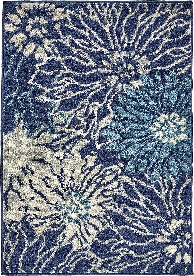 Nourison Passion Navy/Ivory 1'10" x 2'10" Area Rug, Floral, Farmhouse, Easy Cleaning, Non Shedding, Bed Room, Living Room, Dining Room, Kitchen, (2' x 3')