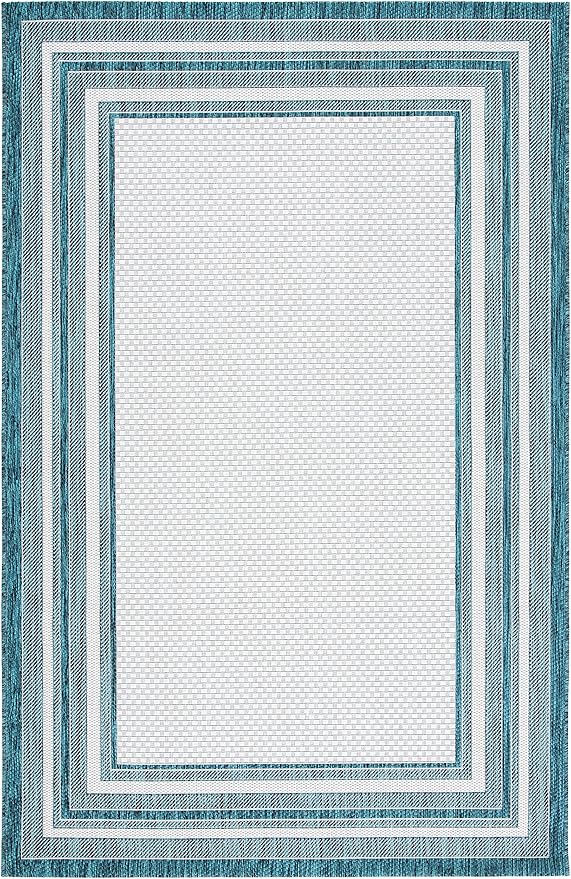 SAFAVIEH Courtyard Collection 6'7" x 9'6" Ivory / Teal CY8475 Indoor/ Outside Waterproof Easy cleansingPatio Backyard Mudroom Area Mat