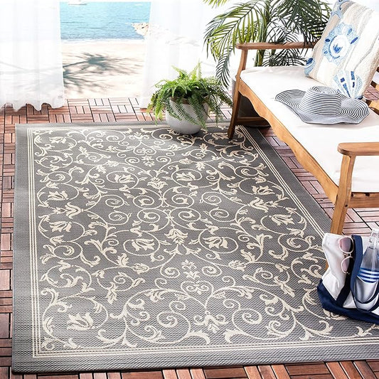 SAFAVIEH Courtyard Collection Accent Rug - 2'7" x 5', Grey & Natural, Indoor/Outdoor & Washable, Ideal for High Traffic Areas in Patio, Backyard, Mudroom, Entryway, Doormat (CY2098-3606-3)