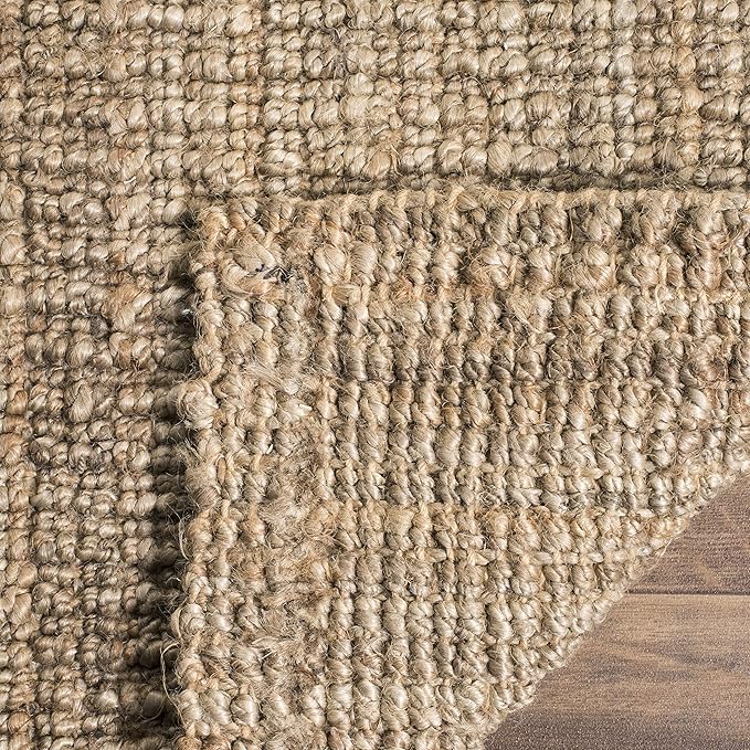 Safavieh Natural Fiber Collection Area Rug - 10' Square, Natural & Grey, Handmade Chunky Textured Jute 0.75-inch Thick, Ideal for High Traffic Areas in Living Room, Bedroom (NF447M)