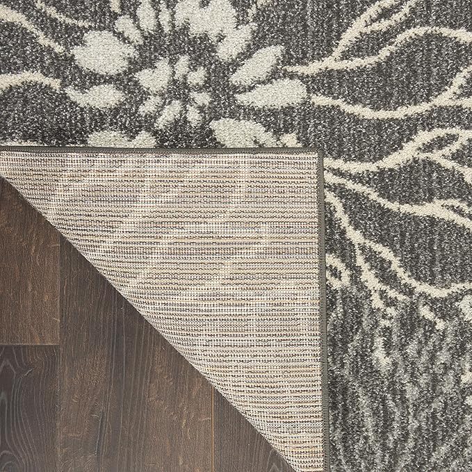Nourison Passion Charcoal/Blue 1'10" x 6' Area Rug, Floral, Farmhouse, Easy Cleaning, Non Shedding, Bed Room, Living Room, Dining Room, Kitchen, (6' Runner)