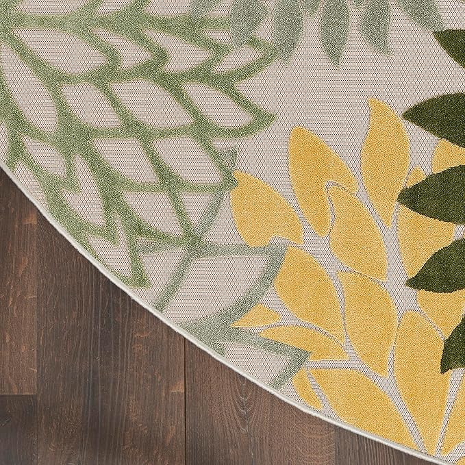Nourison Aloha Indoor/Outdoor Green Multicolor 5'3" x Round Area Rug, Easy Cleaning, Non-Shedding, Bed Room, Living Room, Dining Room, Backyard, Patio, Deck (5 Round)
