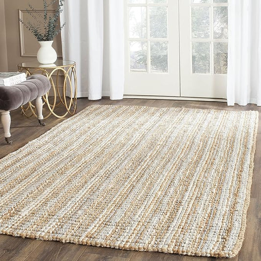 SAFAVIEH Natural Fiber Collection Area Rug - 6' x 9', Grey & Natural, Handmade Chunky Textured Jute 0.75-inch Thick, Ideal for High Traffic Areas in Living Room, Bedroom (NF447K)