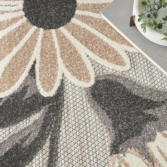 Nourison Aloha Indoor-Outdoor Beige 7' x 10' Area Rug, Easy Cleaning, Non Shedding, Bed Room, Living Room, Dining Room, Kitchen (7x10)