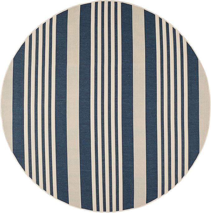 SAFAVIEH Courtyard Collection Area Rug - 7'1 Round, Navy & Beige, Non-Shedding & Easy Care, Indoor/Outdoor & Washable-Ideal for Patio, Backyard, Mudroom (CY6062-268)