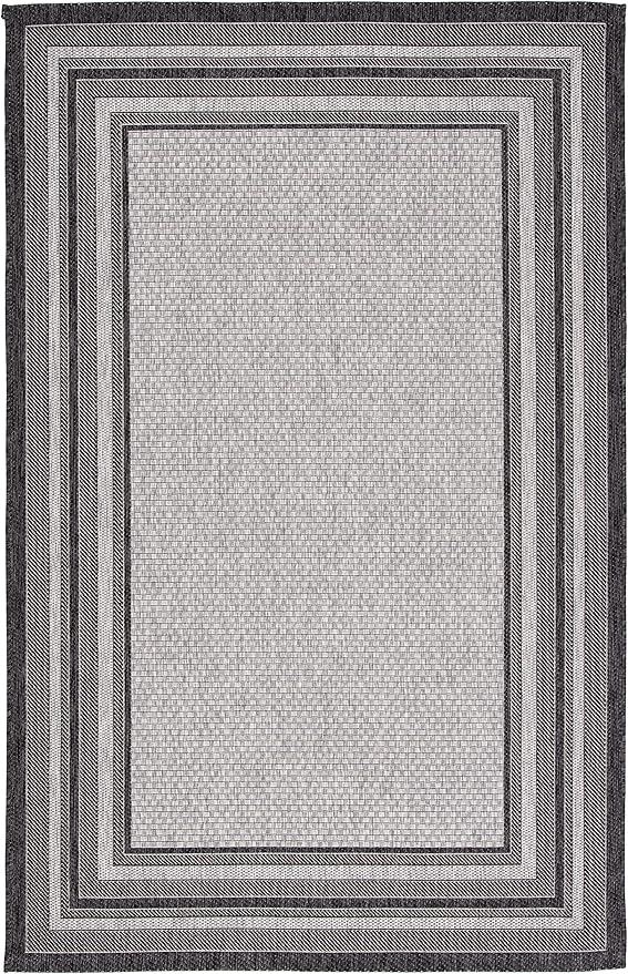 SAFAVIEH Courtyard Collection 4' x 5'7' Light Grey/Black CY8475 Indoor/ Outdoor Patio Backyard Mudroom Accent Rug