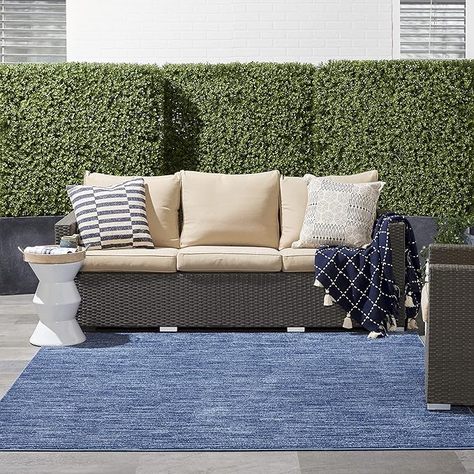 Nourison Essentials Indoor/Outdoor Navy Blue 7' x Square Area Rug, Easy Cleaning, Non Shedding, Bed Room, Living Room, Dining Room, Backyard, Deck, Patio (7 Square)