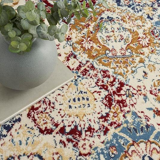 Nourison Grafix Traditional Blue/Multicolor 7' x 10' Area Rug, Easy Cleaning, Non Shedding, Bed Room, Living Room, Dining Room, Kitchen (7x10)