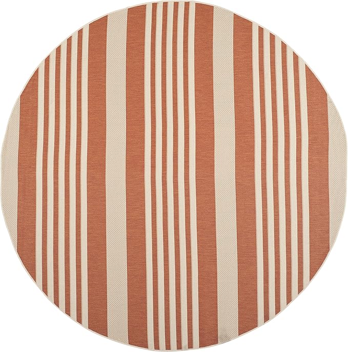 Safavieh Courtyard Collection CY6062 Stripe Indoor/ Outdoor Non-Shedding Stain Resistant Patio Backyard Area Rug, 7'10" Round, Terracotta / Beige