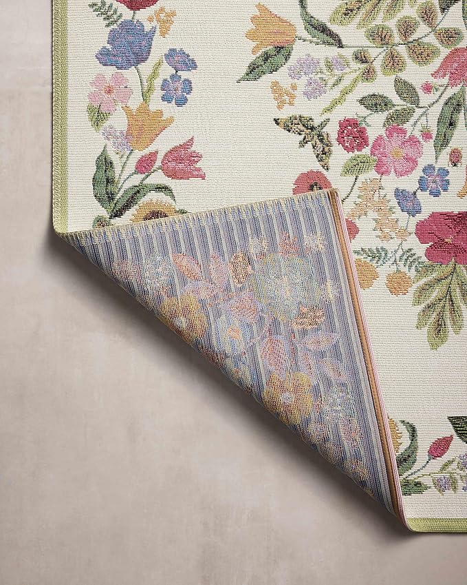Loloi Rifle Paper Co. Perennial Collection Blossom PRN-01 Cream 2'-5" x 7'-8" Indoor/Outdoor Runner Rug