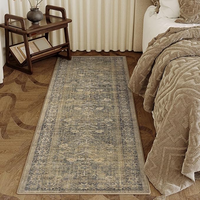 2x6 Brown Black Area Rug Runners for Hallways Washable Vintage Distressed Carpet Low Pile Non Slip Indoor Retro Soft Long Accent Rug Bedroom Kitchen Bathroom Laundry Dining Living Room