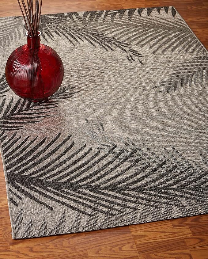 LR Home 3 x 5 Indoor/Outdoor Area Rug for Home Decor | Floral Carpet Suitable for Living Room, Bedroom, Playroom, Patio, Garden | Tropical Farmhouse Rug | Black/Gray