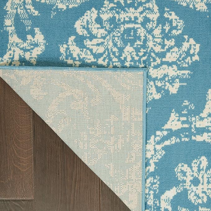 Nourison Jubilant Damask Blue 5'3'' x 7'3'' Area-Rug, Easy-Cleaning, Non Shedding, Bed Room, Living Room, Dining Room, Kitchen (5x7)