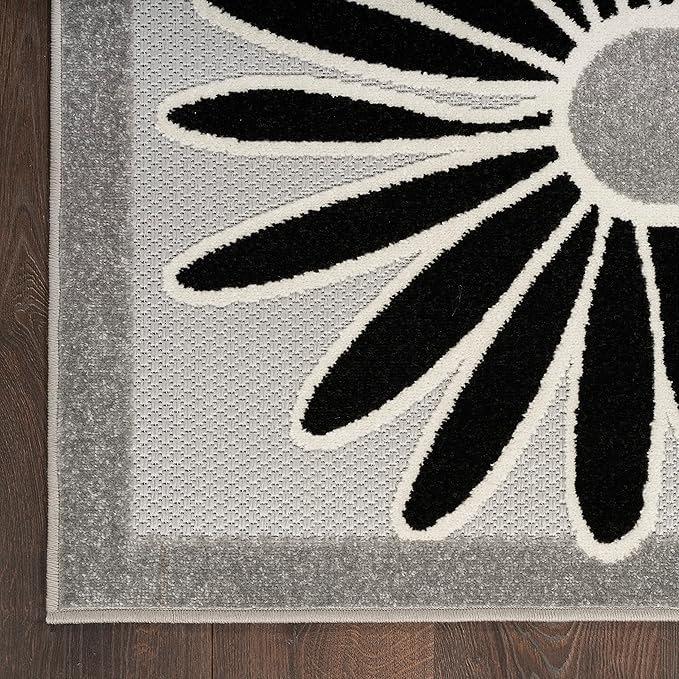 Nourison Aloha Indoor/Outdoor Black White 2'8" x 4' Area Rug, Easy Cleaning, Non Shedding, Bed Room, Living Room, Dining Room, Backyard, Deck, Patio (3x4)