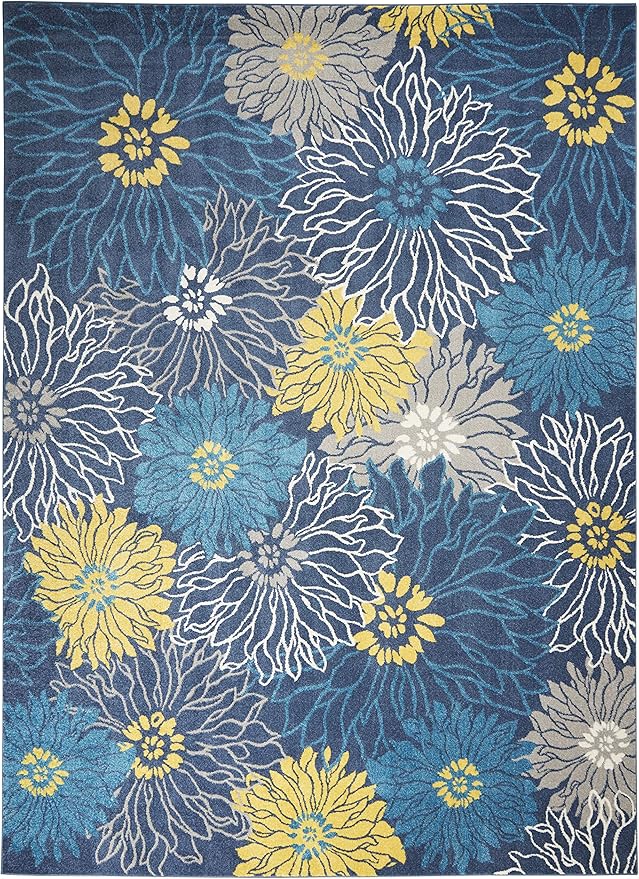Nourison Passion Blue 9' x 12' Area Rug, Floral, Farmhouse, Easy Cleaning, Non Shedding, Bed Room, Living Room, Dining Room, Kitchen (9x12)